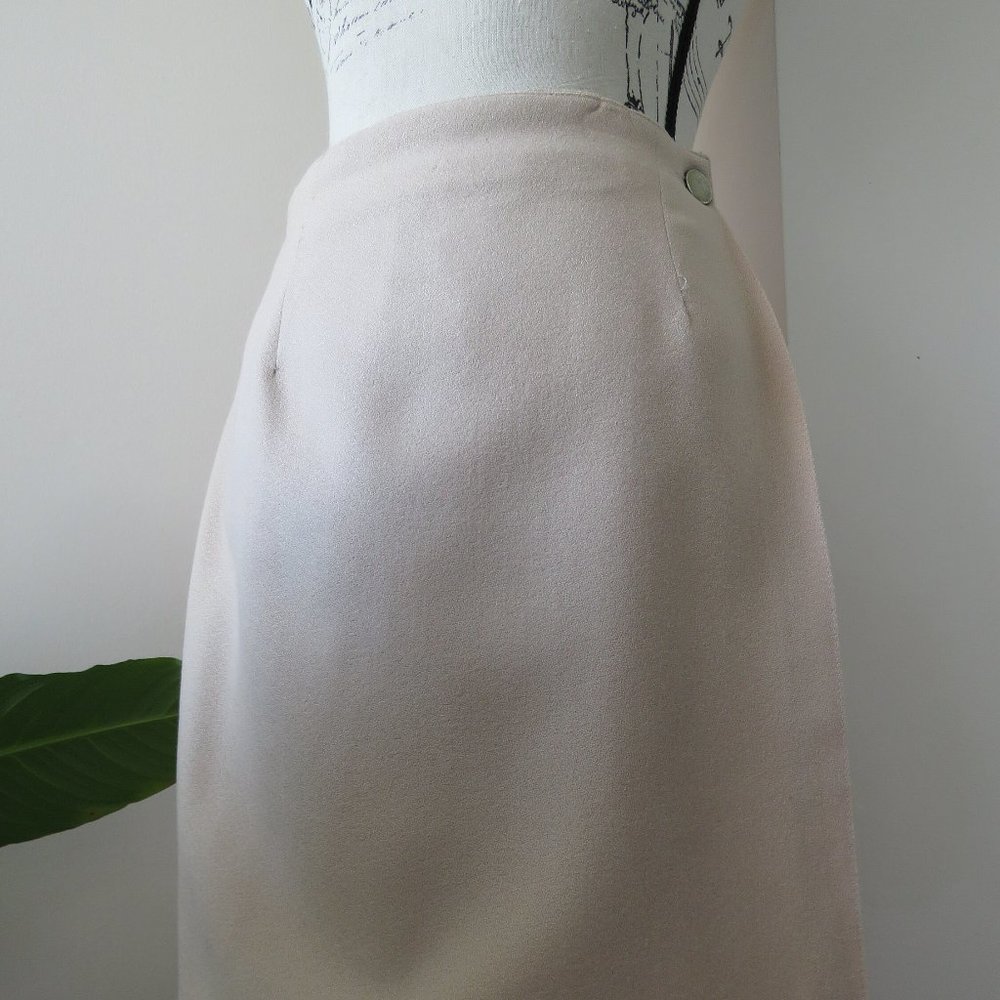 Vintage 1990s Beige Short Wool Crepe Wrap Skirt